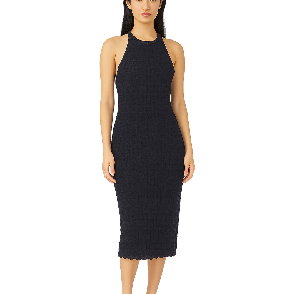 NEW Eliza J Navy Sleevess Crochet Lace Knit Fitted Sheath Dress Size Medium